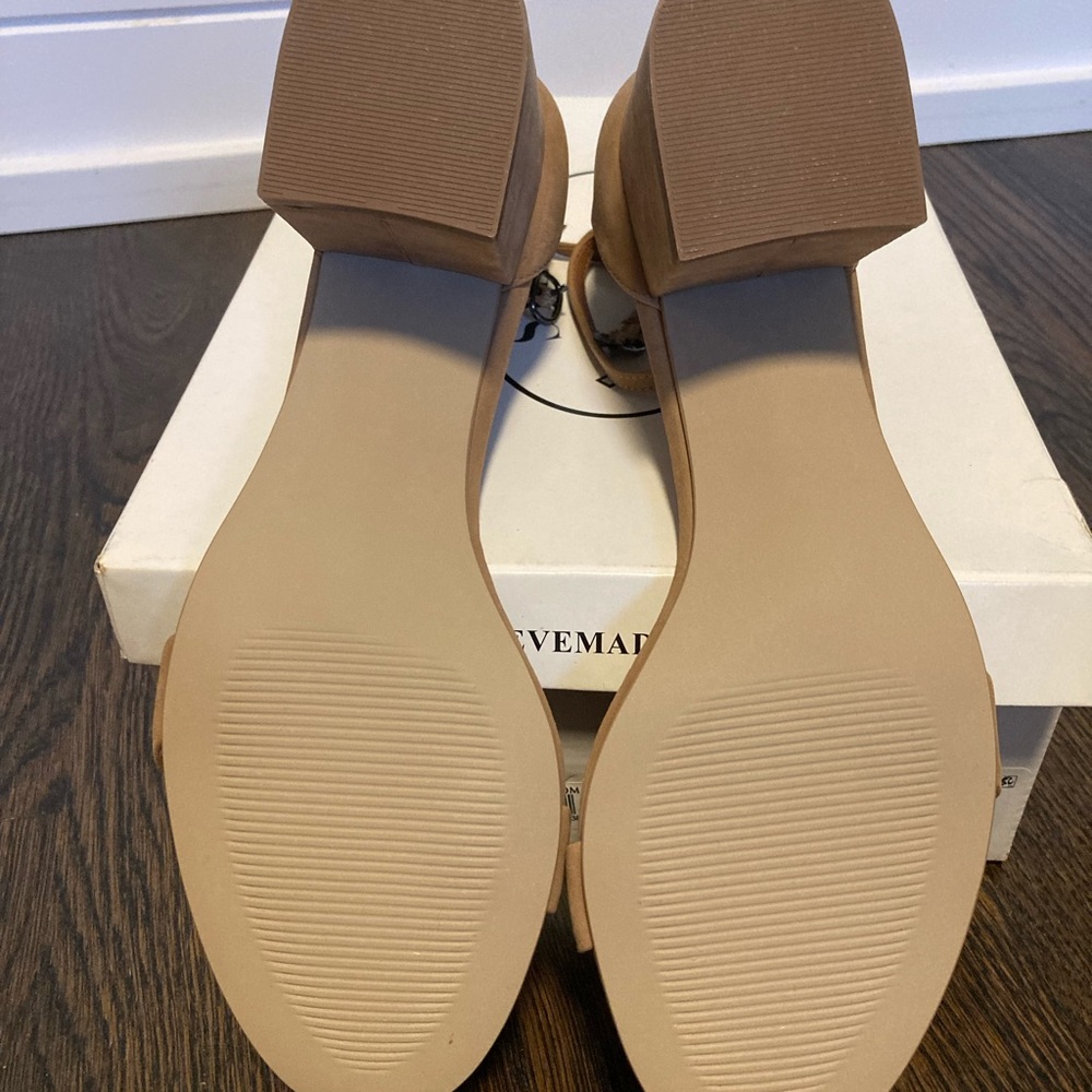 Brand New. Steve Madden-Irenee Tan Nubuck- Size 8.5. Open Toe/Sandal Heels.